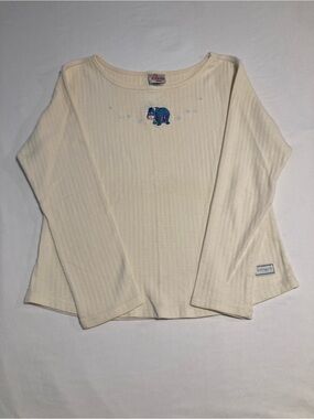 Vintage The Disney Store Cream Ribbed Long Sleeve Top with Subtle Logo Tag